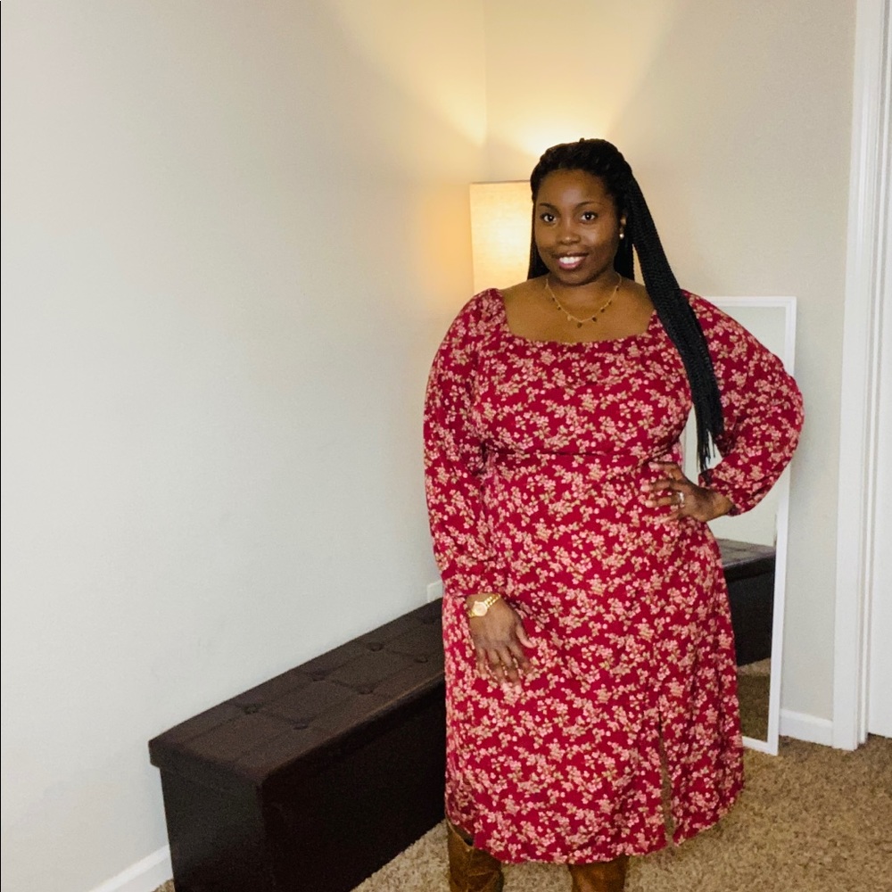 Long sleeve floral Shein dress with slit